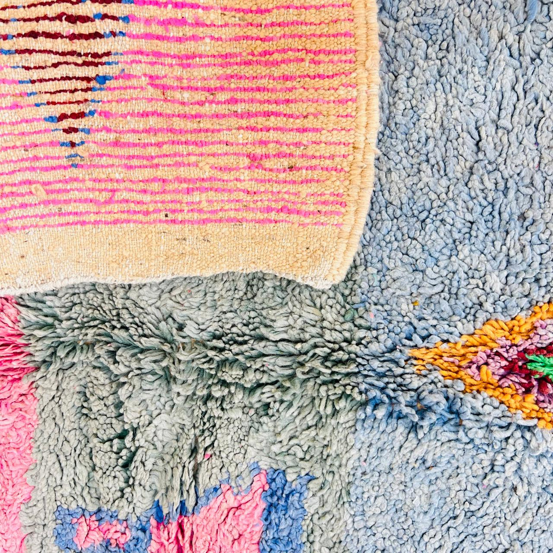 Vintage Moroccan wool rug with colorful Berber diamond and stripe patterns
