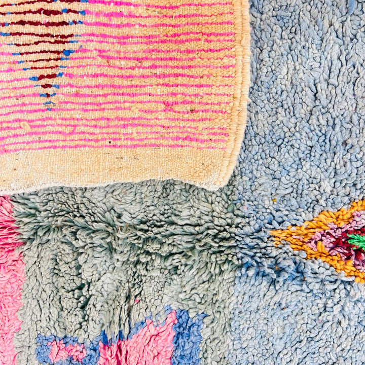 Vintage Moroccan wool rug with colorful Berber diamond and stripe patterns