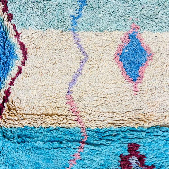 Vintage Moroccan wool rug with colorful Berber diamond and stripe patterns
