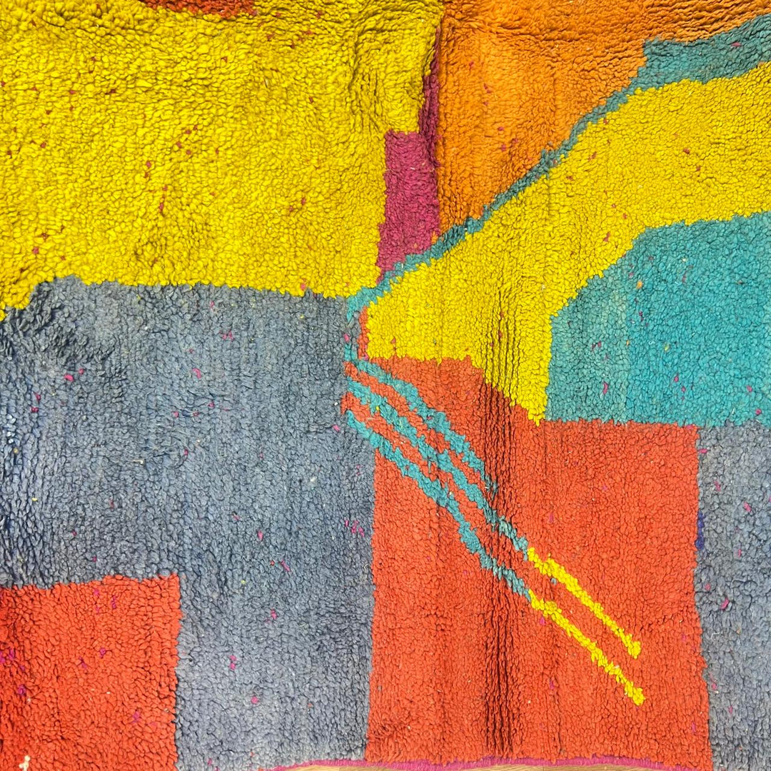 Vintage Moroccan wool rug with colorful abstract Berber geometric pattern, handmade in Morocco