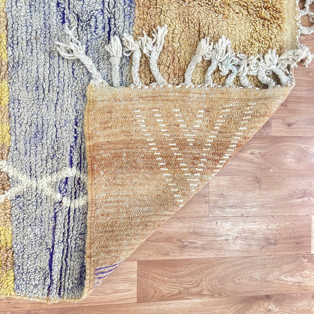 Vintage Moroccan wool rug with mustard color and Berber symbols, 313x210 cm