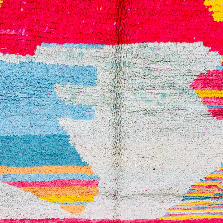 Vintage Moroccan wool rug with colorful abstract Berber design, handmade in Morocco