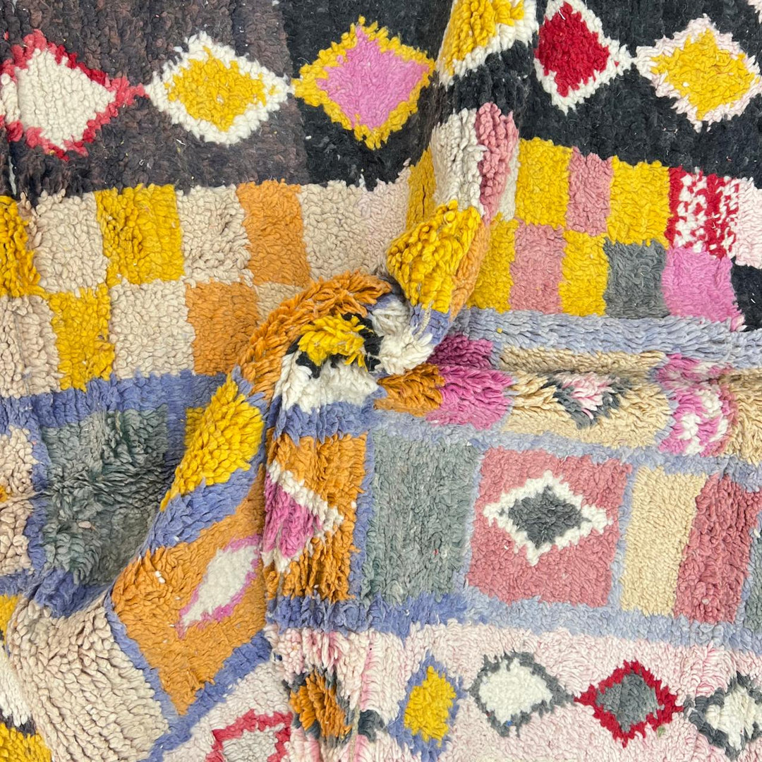Vintage Moroccan wool rug with colorful Berber diamond pattern, 250x166 cm