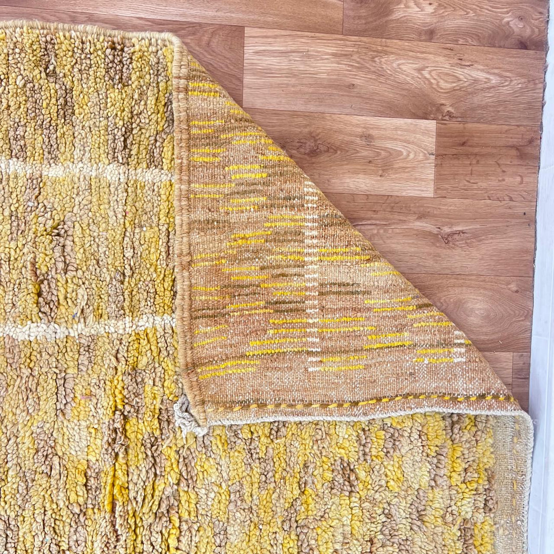 Vintage Moroccan wool rug with mustard color and Berber symbols, 313x210 cm