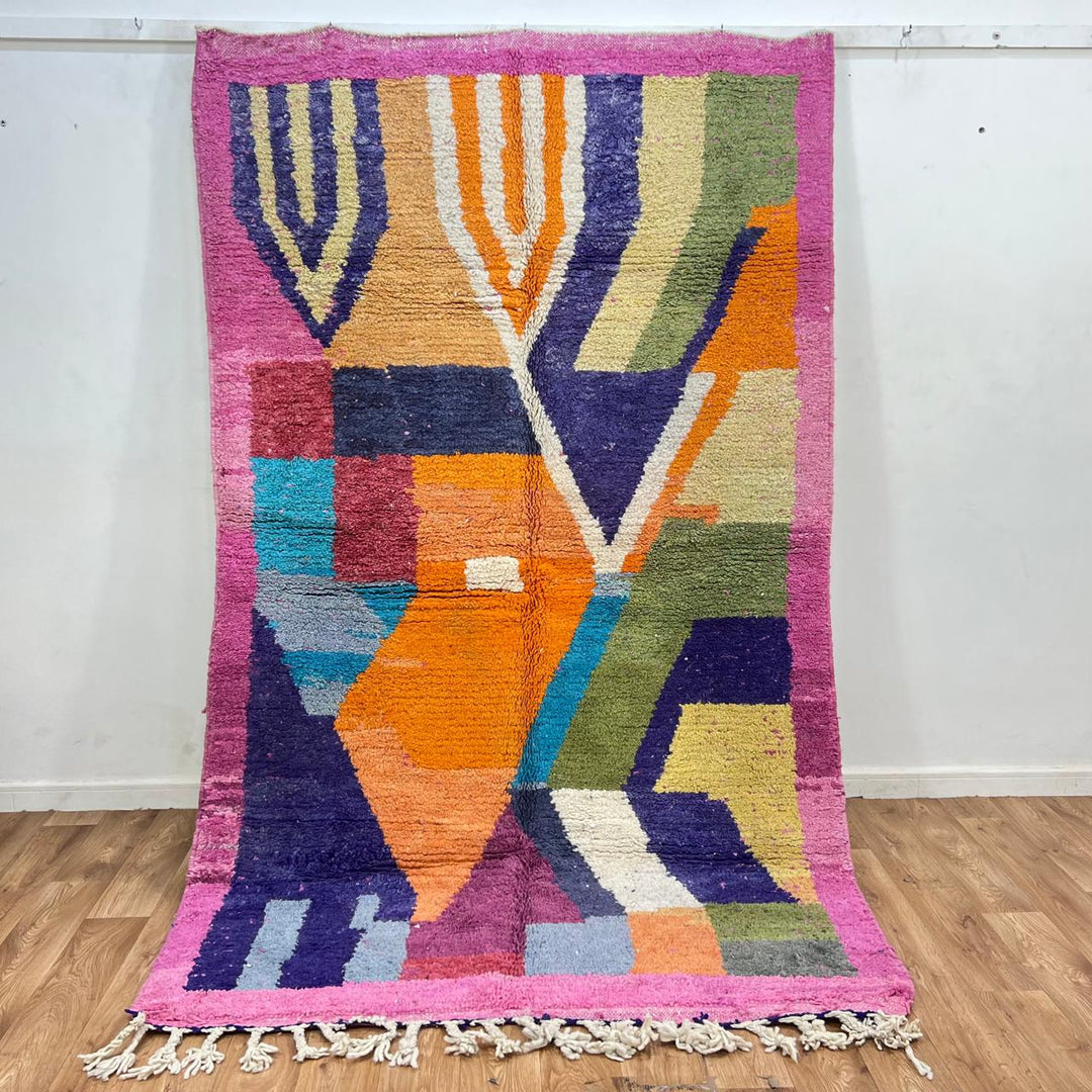 Vintage Moroccan wool rug with colorful geometric Berber design, 257x157 cm handmade in Morocco