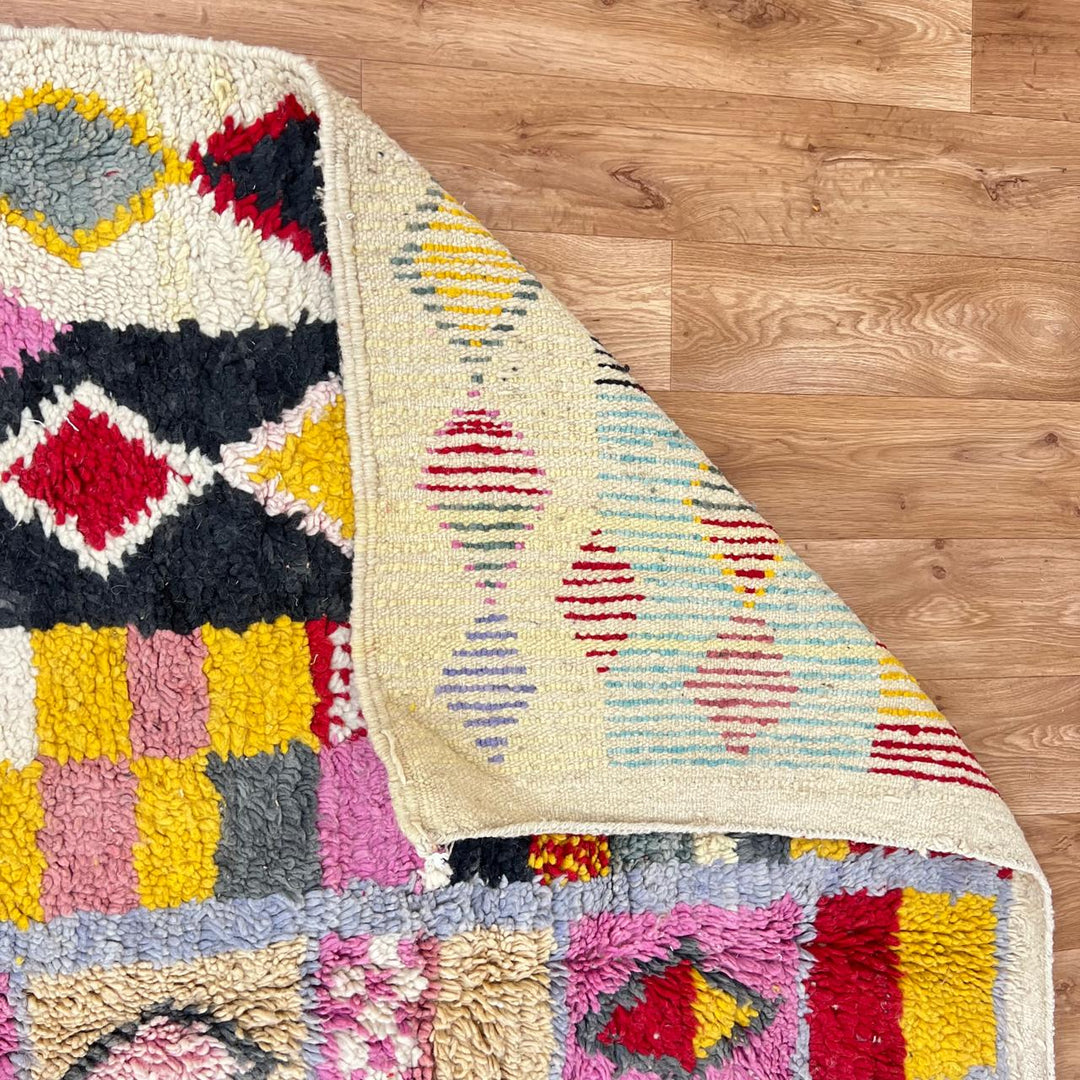 Vintage Moroccan wool rug with colorful Berber diamond pattern, 250x166 cm