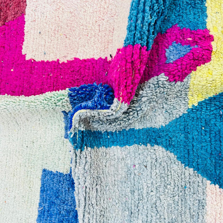 Vintage Moroccan rug handmade from abstract Berber wool design, 246x158 cm