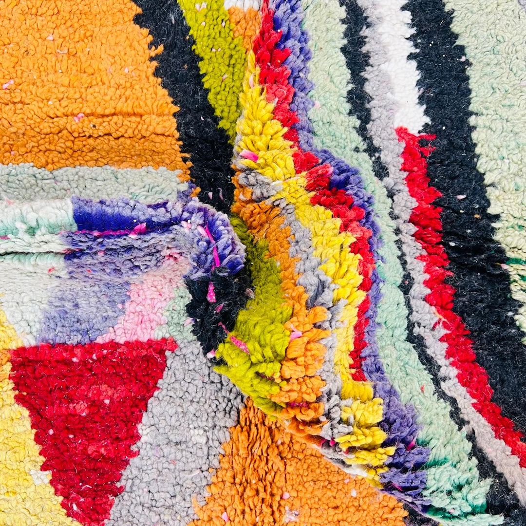 Vintage Moroccan wool rug with colorful abstract Berber geometric design, handmade in Morocco