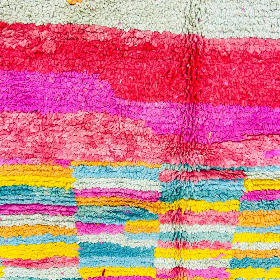 Vintage Moroccan wool rug with colorful abstract Berber design, handmade in Morocco