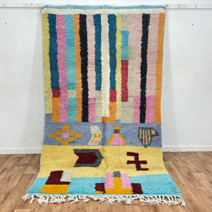 Vintage colorful striped Moroccan Berber rug 253x155 cm