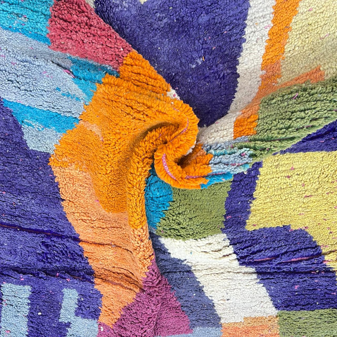Vintage Moroccan wool rug with colorful geometric Berber design, 257x157 cm handmade in Morocco