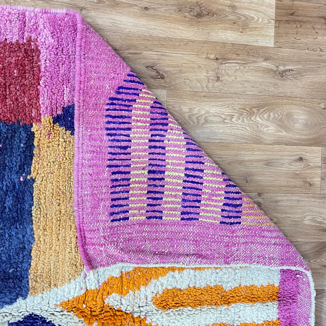 Vintage Moroccan wool rug with colorful geometric Berber design, 257x157 cm handmade in Morocco
