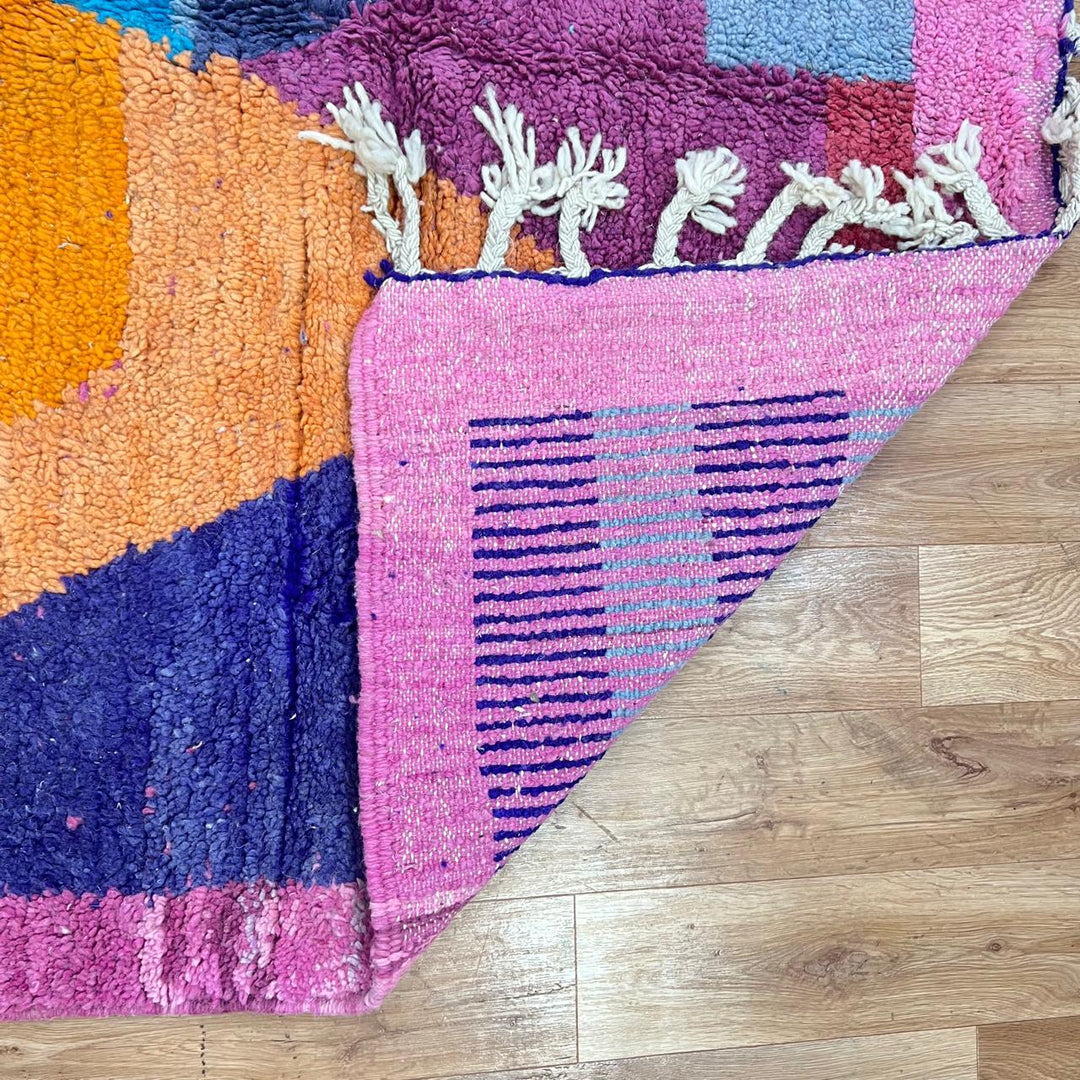 Vintage Moroccan wool rug with colorful geometric Berber design, 257x157 cm handmade in Morocco