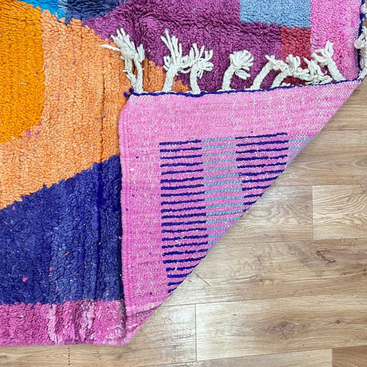 Vintage Moroccan wool rug with colorful geometric Berber design, 257x157 cm handmade in Morocco