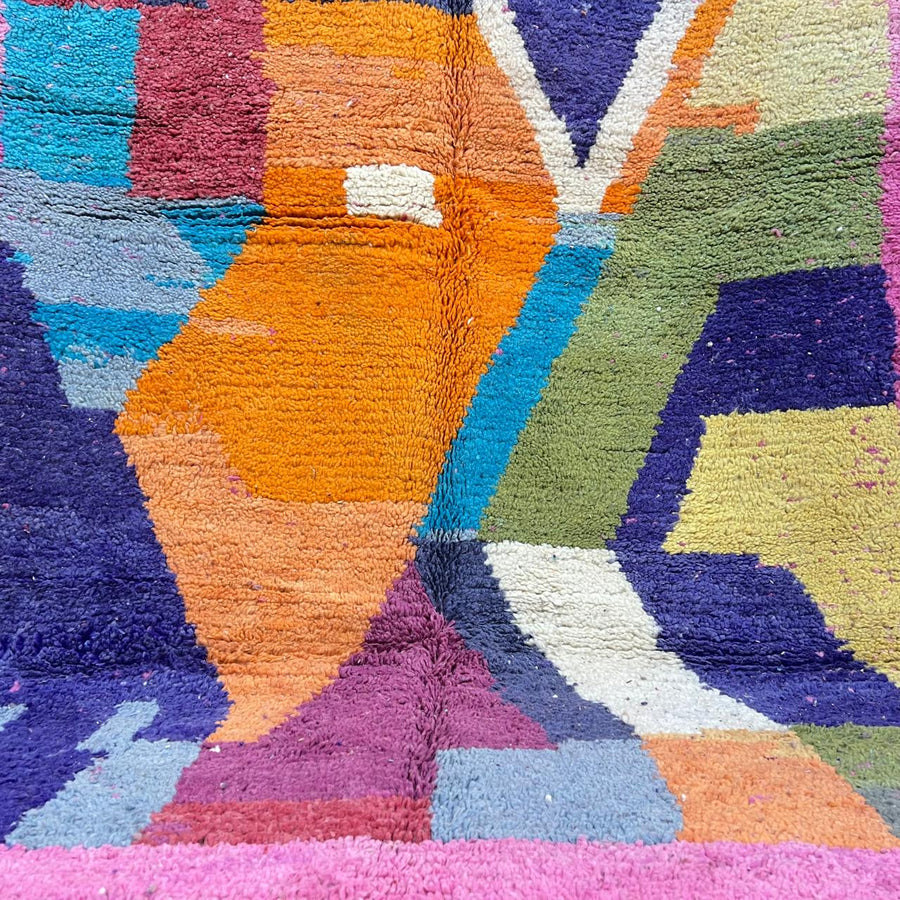 Vintage Moroccan wool rug with colorful geometric Berber design, 257x157 cm handmade in Morocco