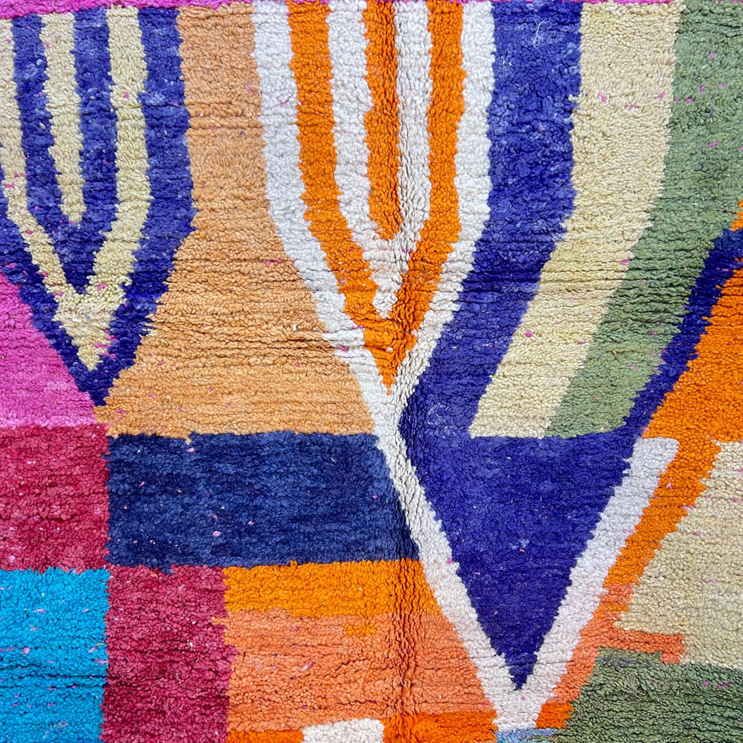 Vintage Moroccan wool rug with colorful geometric Berber design, 257x157 cm handmade in Morocco