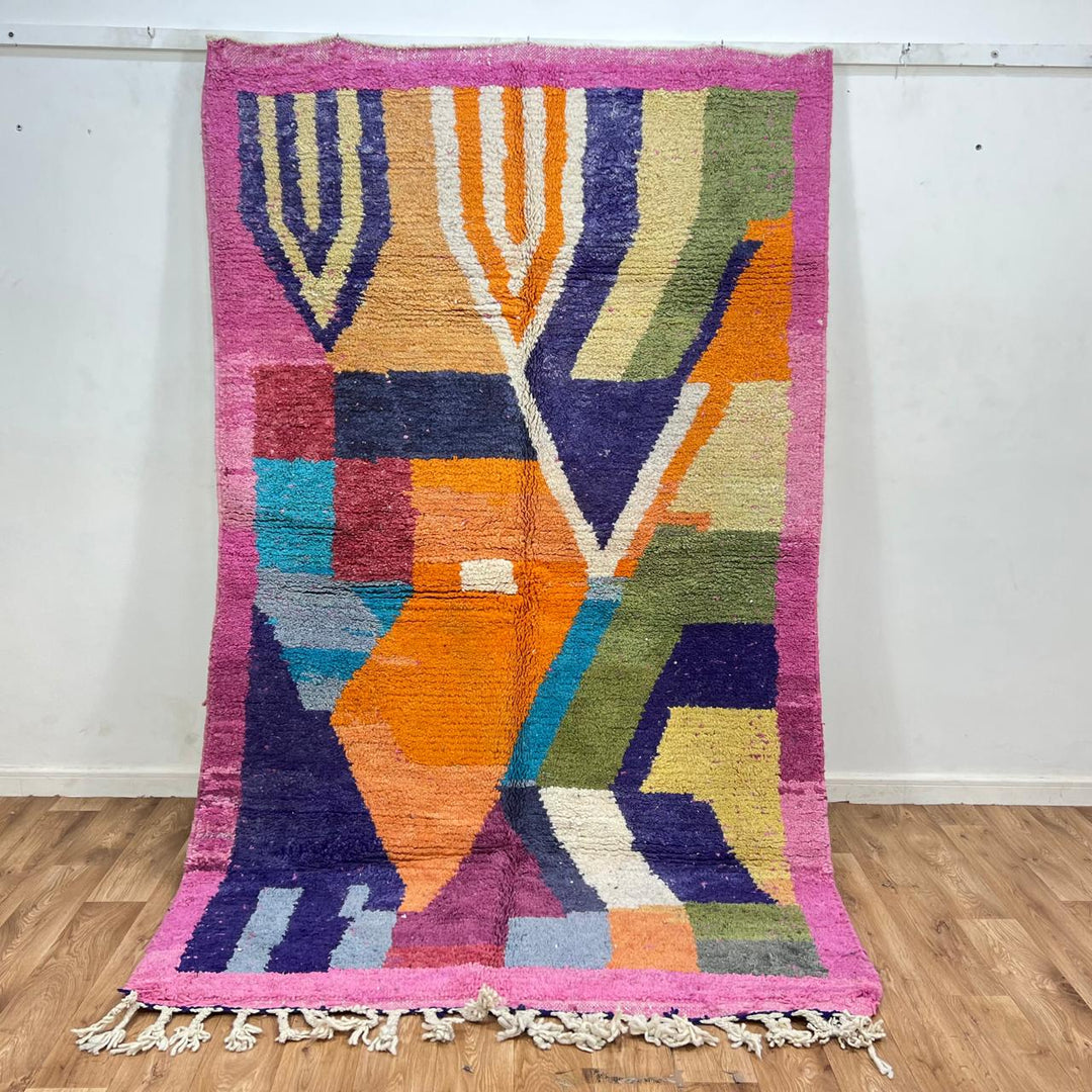 Vintage Moroccan wool rug with colorful geometric Berber design, 257x157 cm handmade in Morocco