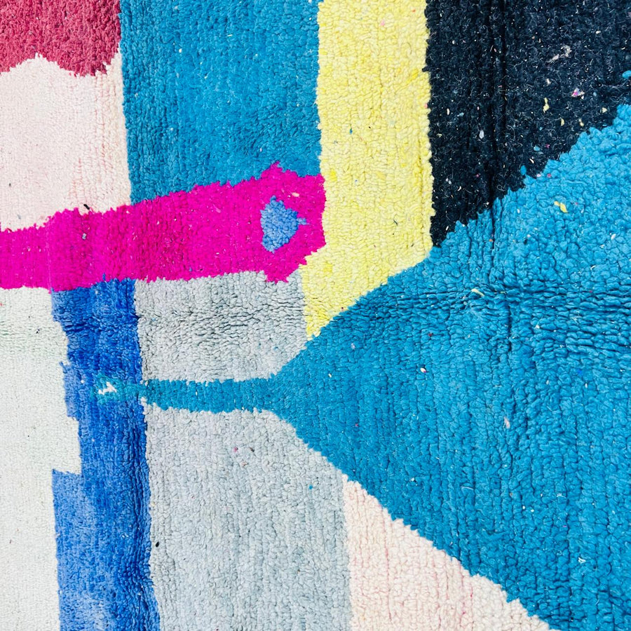 Vintage Moroccan rug handmade from abstract Berber wool design, 246x158 cm