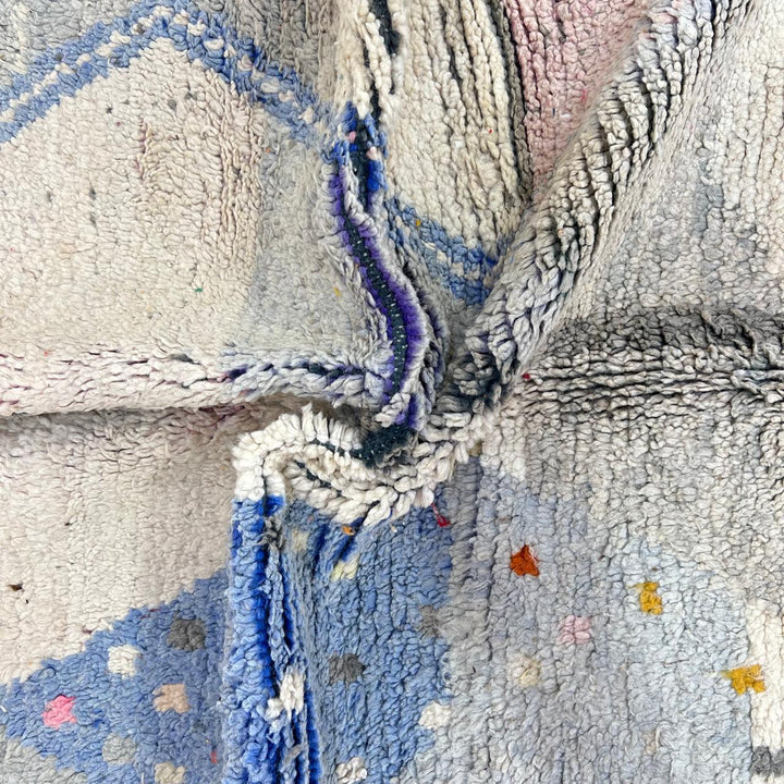 Vintage Moroccan wool rug with neutral geometric Berber design in gray, ivory, and muted blue
