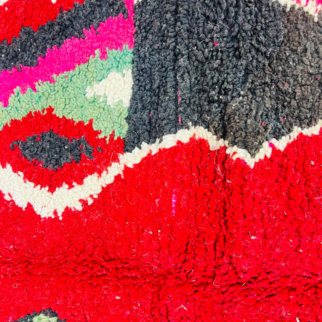 Vintage Moroccan wool rug with colorful abstract Berber patterns, handmade in Morocco