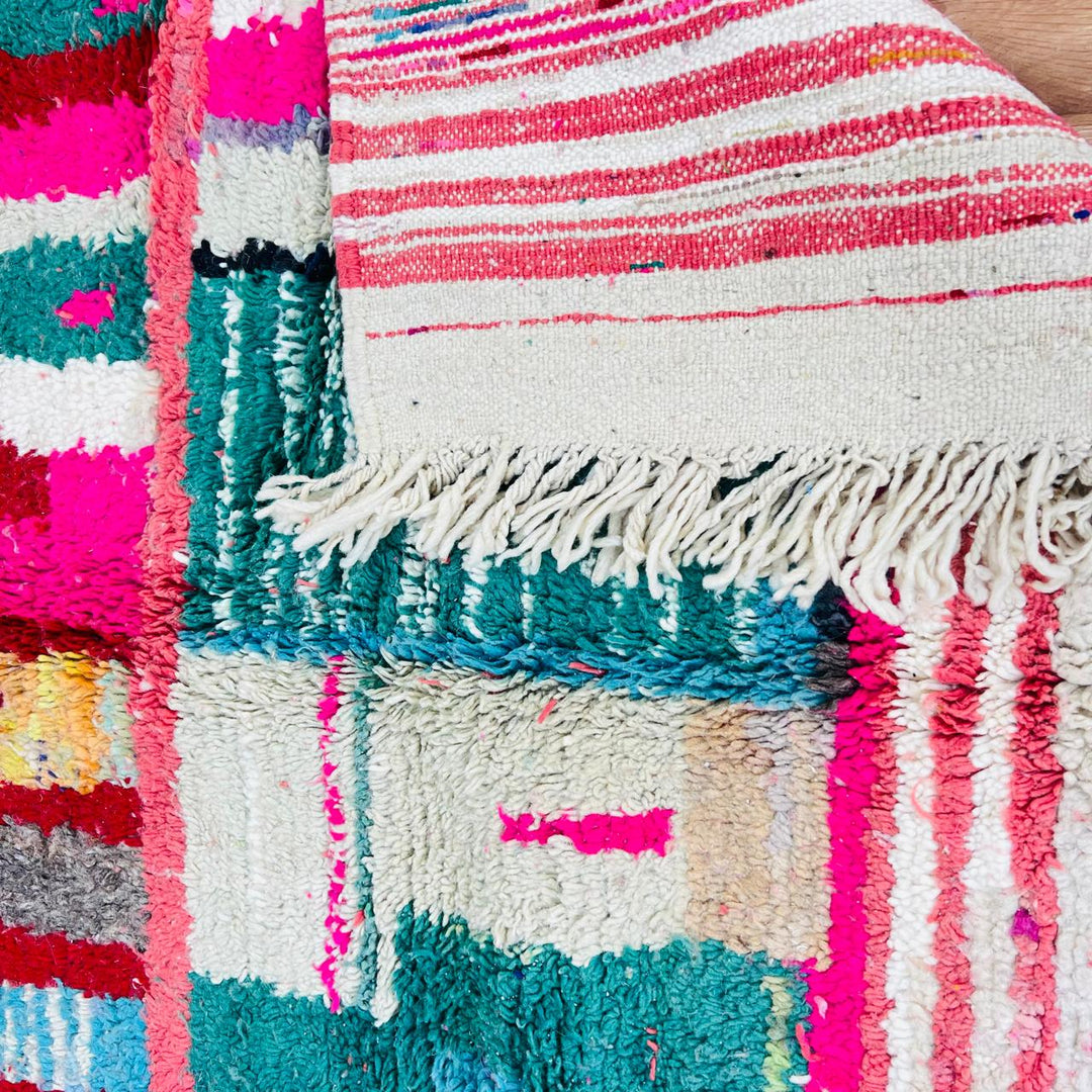 Colorful vintage Moroccan wool rug with patchwork Berber pattern, handmade in Morocco, 262 x 170 cm