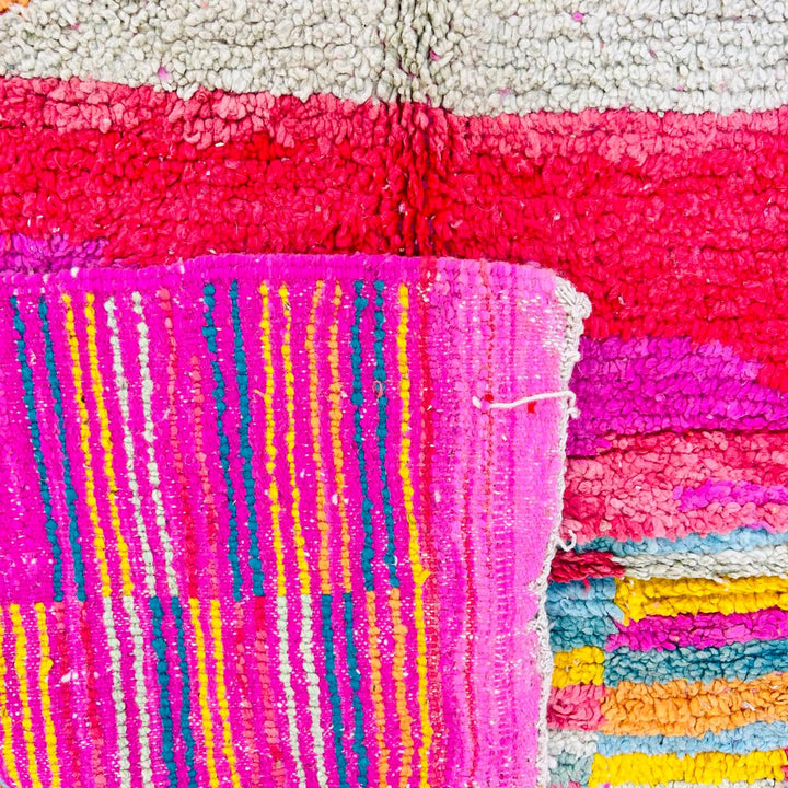 Vintage Moroccan wool rug with colorful abstract Berber design, handmade in Morocco