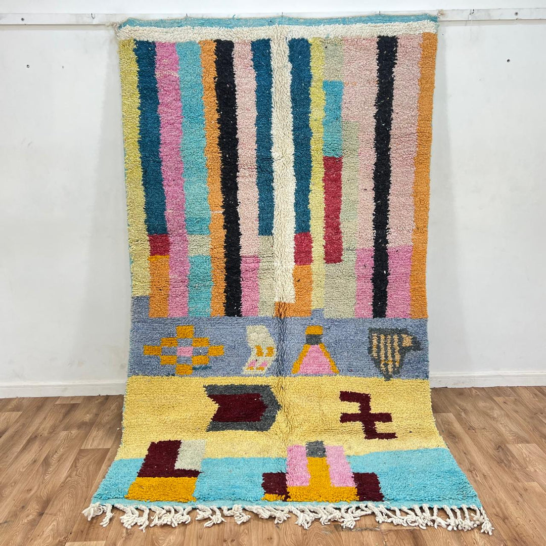 Vintage colorful striped Moroccan Berber rug 253x155 cm