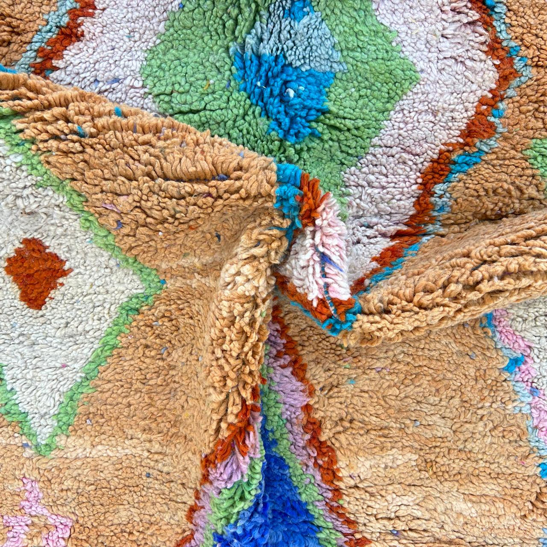 Vintage Moroccan wool rug with colorful Berber diamond patterns, handmade geometric area rug