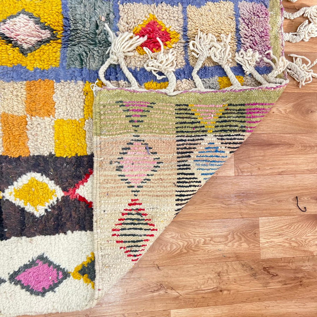 Vintage Moroccan wool rug with colorful Berber diamond pattern, 250x166 cm