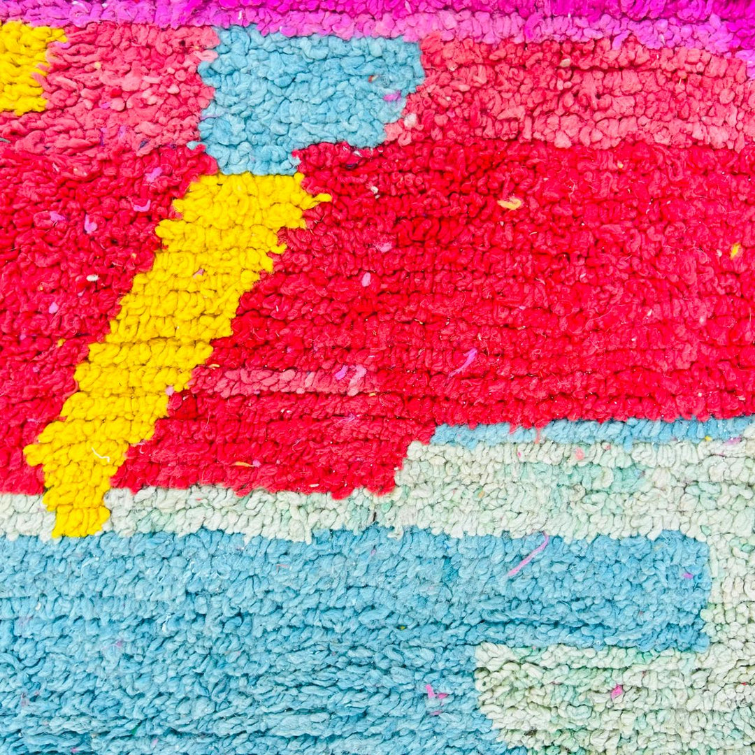 Vintage Moroccan wool rug with colorful abstract Berber design, handmade in Morocco