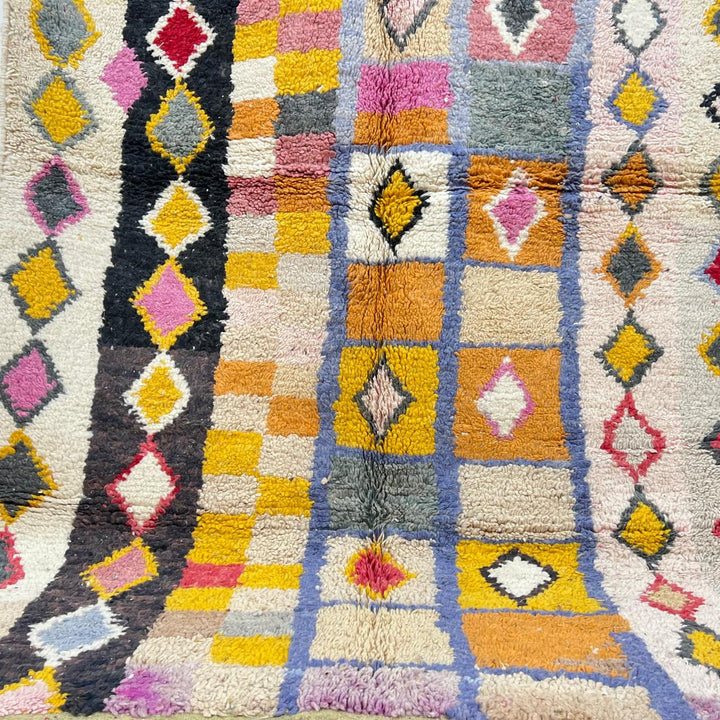 Vintage Moroccan wool rug with colorful Berber diamond pattern, 250x166 cm