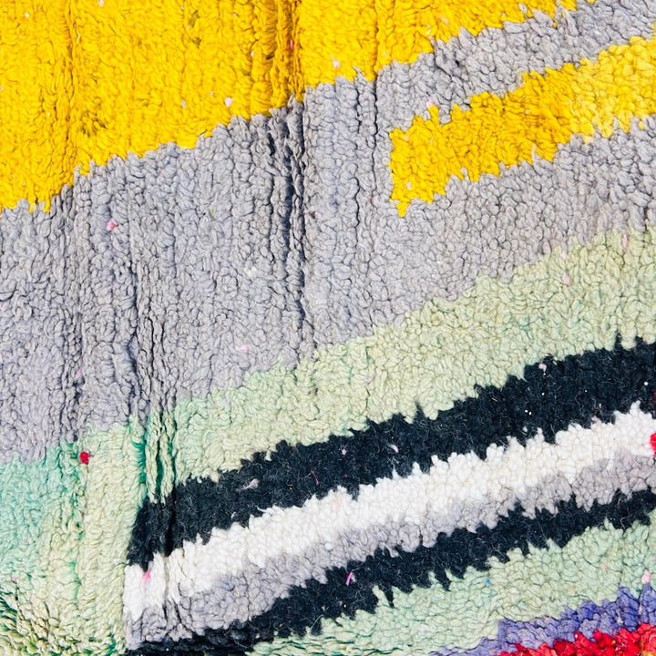 Vintage Moroccan wool rug with colorful abstract Berber geometric design, handmade in Morocco