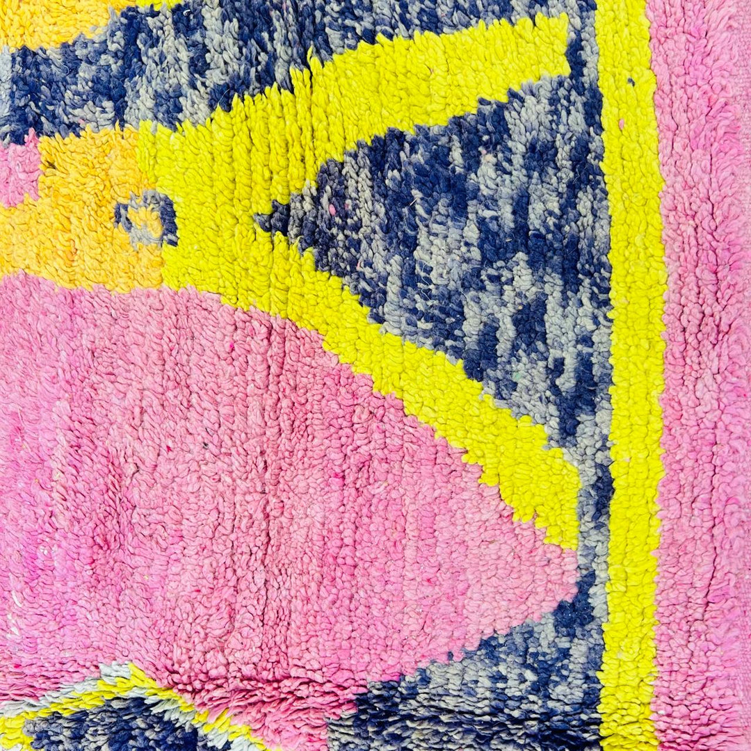 Vintage Moroccan wool rug with colorful geometric Berber pattern, handmade in Morocco