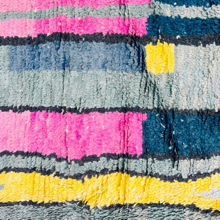 Vintage Moroccan wool rug in pink with abstract Berber pattern, handmade in Morocco, 249 x 156 cm