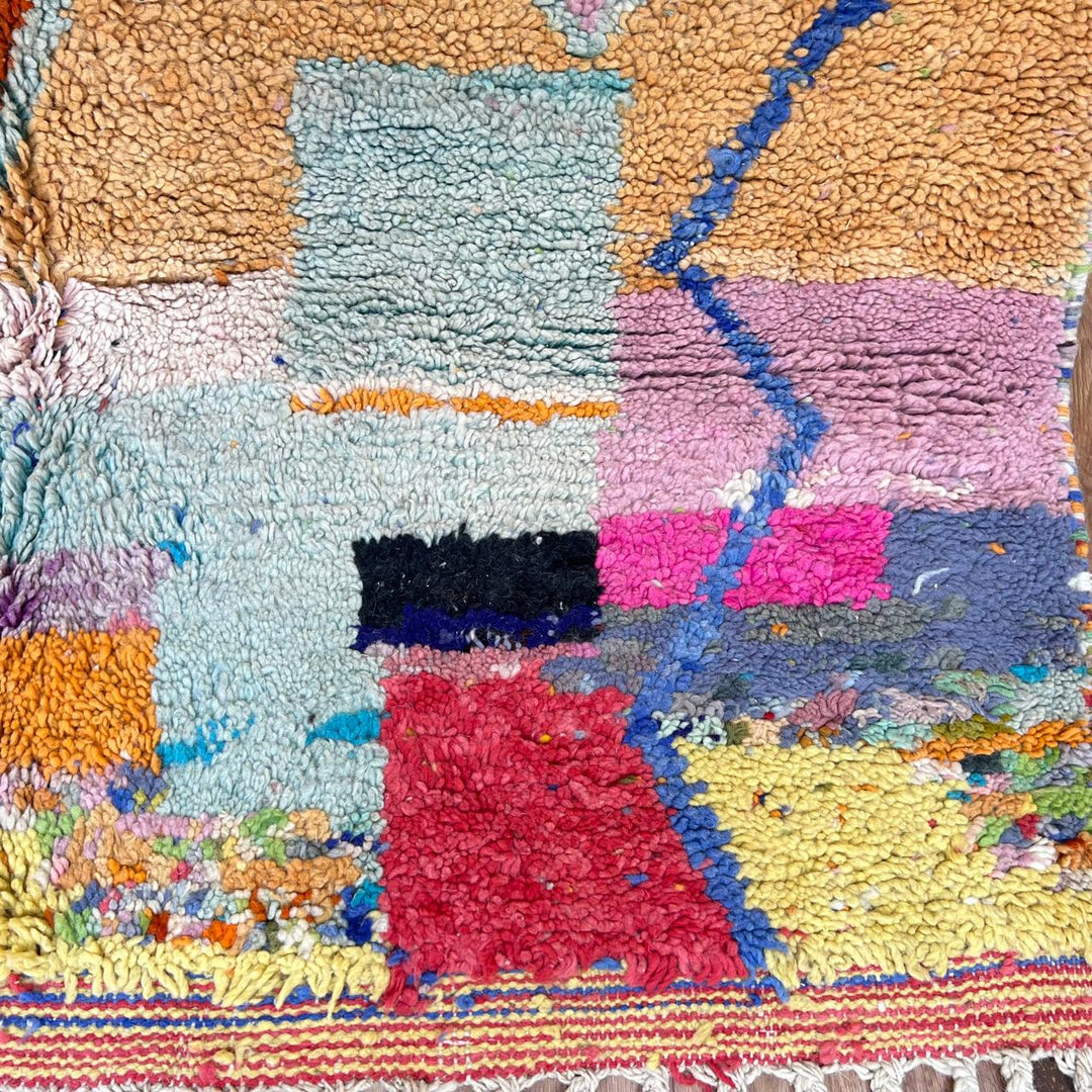 Vintage Moroccan wool rug with colorful Berber diamond patterns, handmade geometric area rug