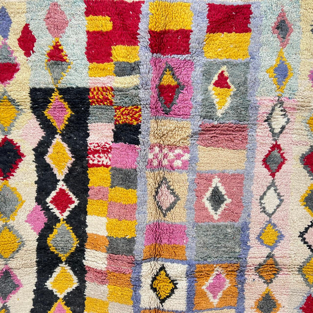 Vintage Moroccan wool rug with colorful Berber diamond pattern, 250x166 cm