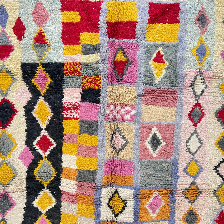 Vintage Moroccan wool rug with colorful Berber diamond pattern, 250x166 cm