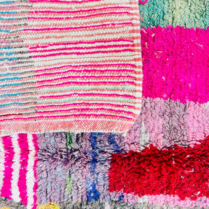 Colorful vintage Moroccan wool rug with patchwork Berber pattern, handmade in Morocco, 262 x 170 cm