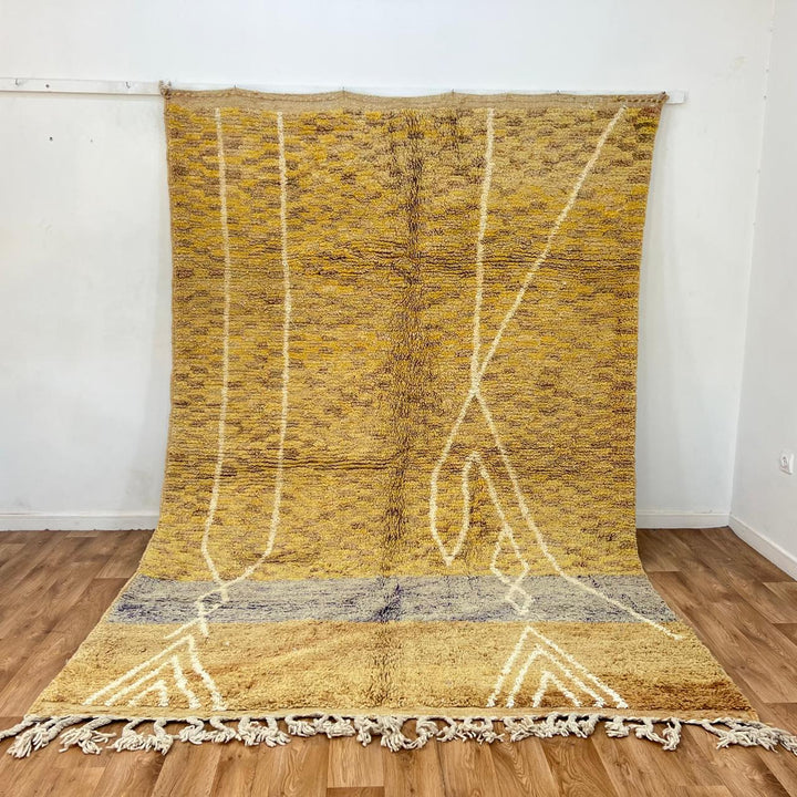 Vintage Moroccan wool rug with mustard color and Berber symbols, 313x210 cm