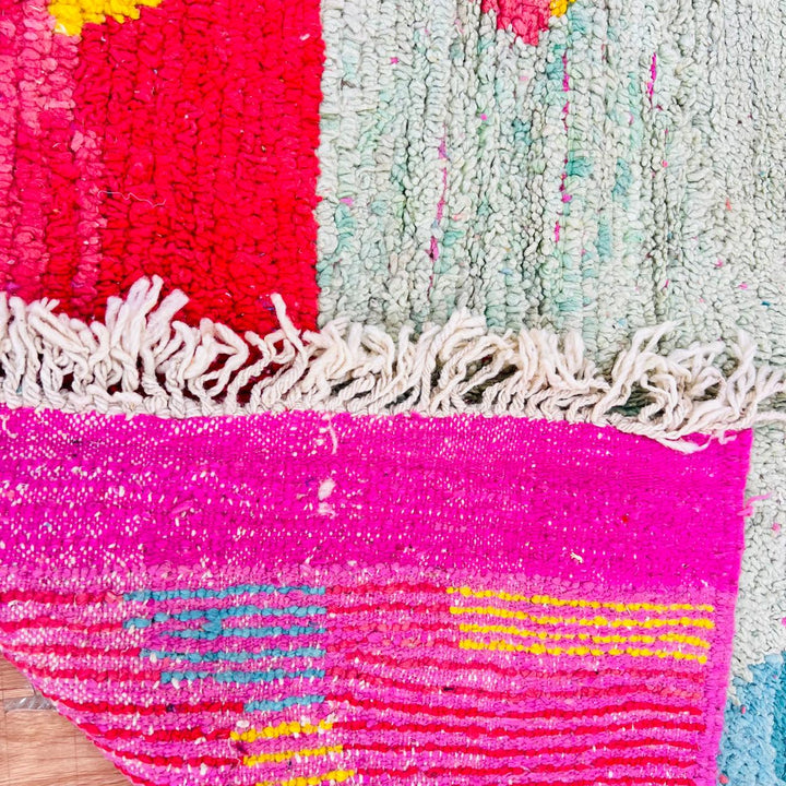 Vintage Moroccan wool rug with colorful abstract Berber design, handmade in Morocco