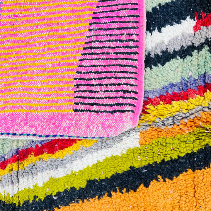 Vintage Moroccan wool rug with colorful abstract Berber geometric design, handmade in Morocco