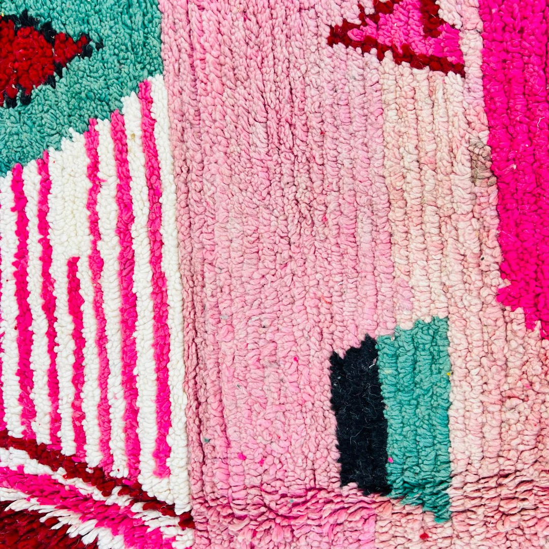 Vintage Moroccan wool rug with colorful abstract Berber patterns, handmade in Morocco