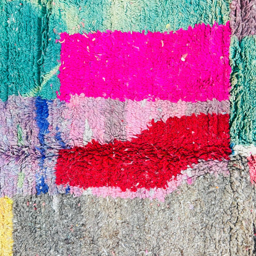 Colorful vintage Moroccan wool rug with patchwork Berber pattern, handmade in Morocco, 262 x 170 cm
