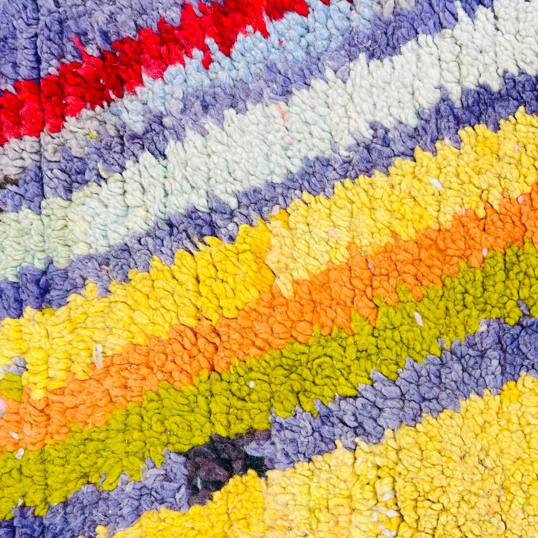 Vintage Moroccan wool rug with colorful abstract Berber geometric design, handmade in Morocco