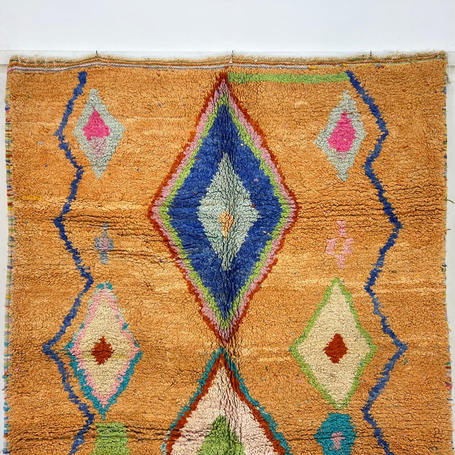 Vintage Moroccan wool rug with colorful Berber diamond patterns, handmade geometric area rug