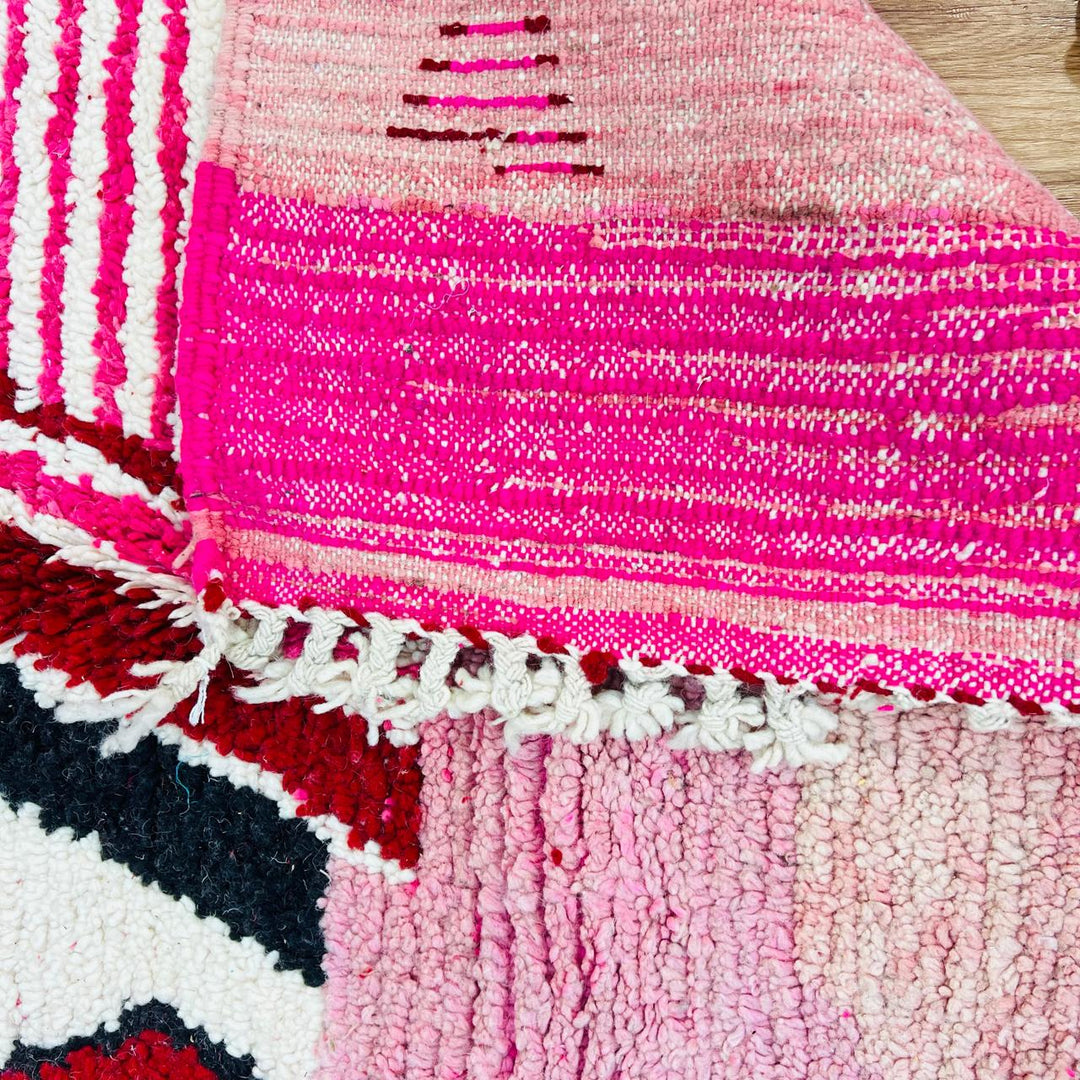 Vintage Moroccan wool rug with colorful abstract Berber patterns, handmade in Morocco