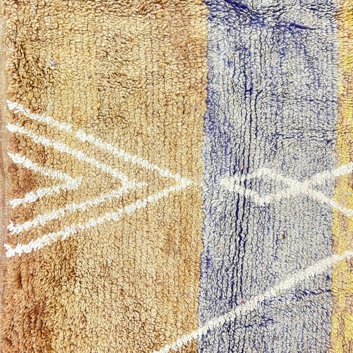 Vintage Moroccan wool rug with mustard color and Berber symbols, 313x210 cm