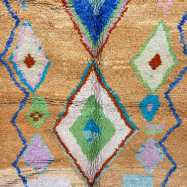 Vintage Moroccan wool rug with colorful Berber diamond patterns, handmade geometric area rug