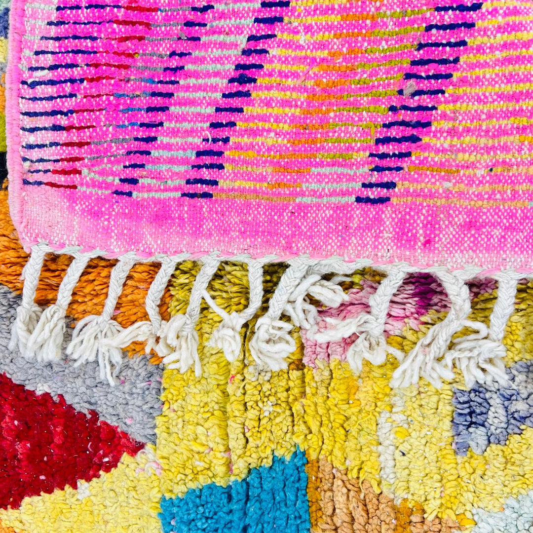Vintage Moroccan wool rug with colorful abstract Berber geometric design, handmade in Morocco