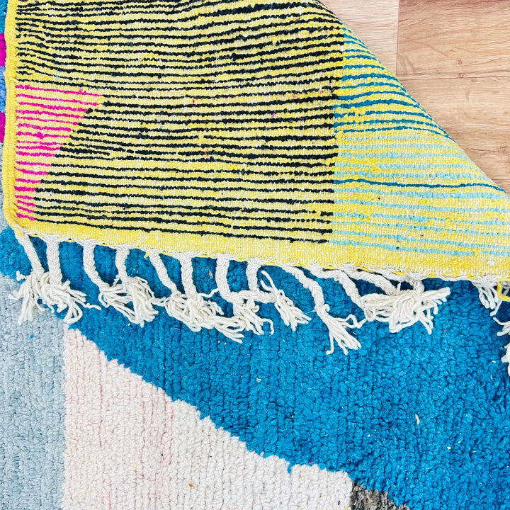 Vintage Moroccan rug handmade from abstract Berber wool design, 246x158 cm